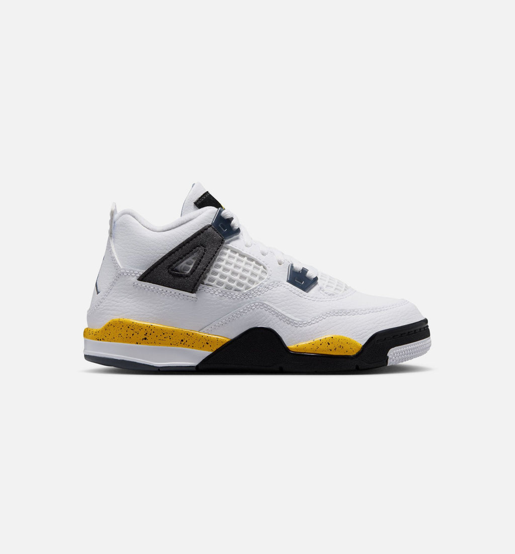 Air Jordan 4 Retro Rare Air Tour Yellow Preschool Shoes - White Dark Blue Grey Black Tour Yellow