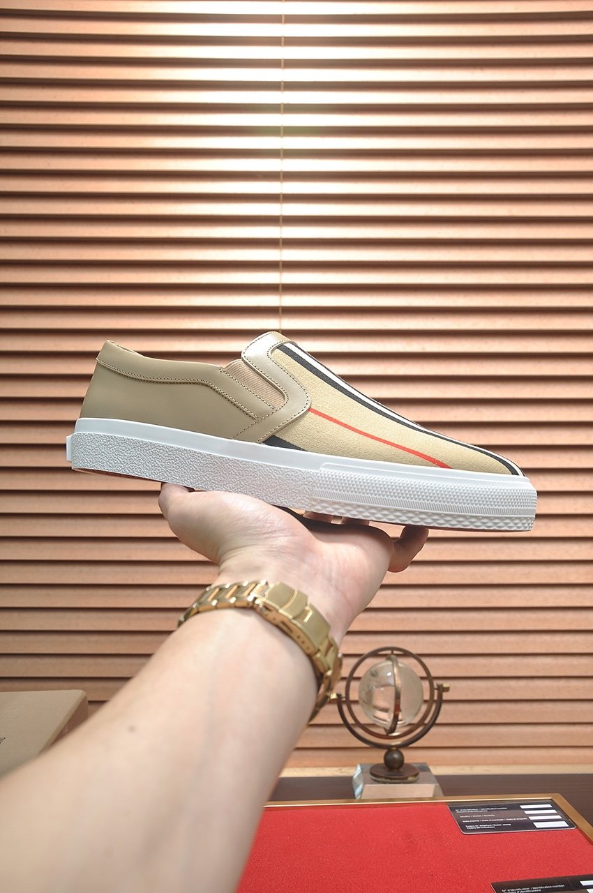 Burberry Beige Striped Slip-On Sneakers